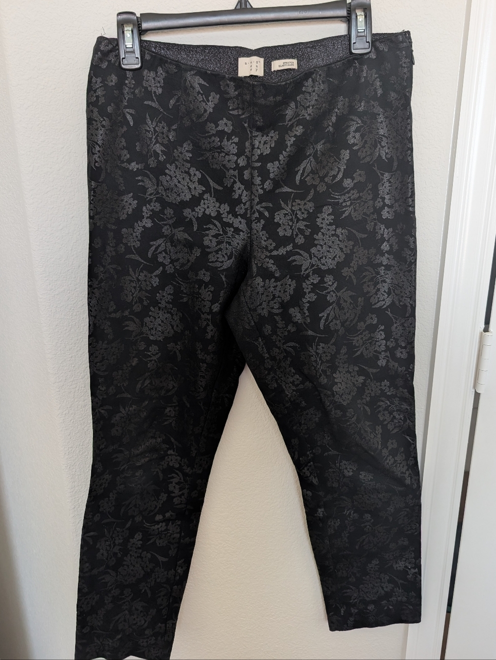 Metallic Black Floral Dress Pants